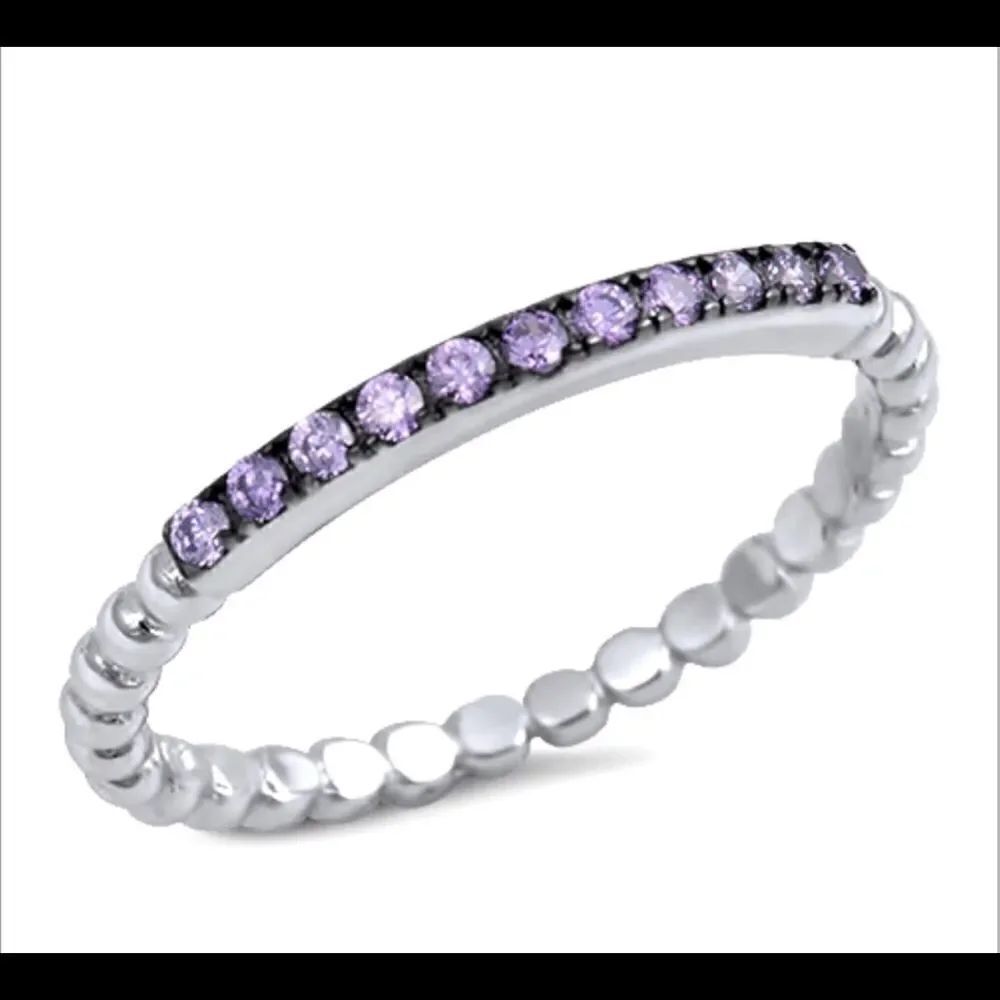 purple cz dainty bar ring 925 silver sizes 7,8